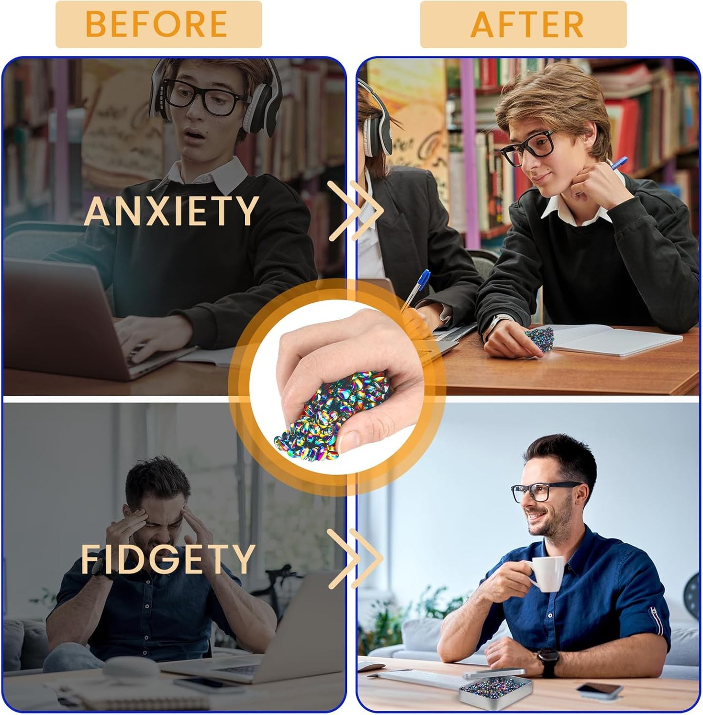 Magnetic Balls Over 1000 PCS Mini Rainbow Magnetic Putty, with 2 Big Smooth Magnetic Beads, Fidget Toys for Adult, Weak Ferrite Putty Desk Toys for Office (Colorful)