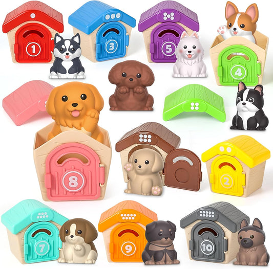 Toddler Toys for 1 2 3 Year Old, 20 Pcs Dog Toys for Kids, Montessori Educational Counting, Matching & Sorting Motor Skills, Christmas Birthday Gifts for Baby Boy Girl Aged 12-18 Months