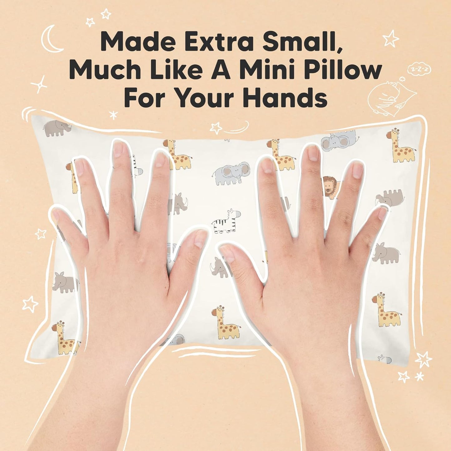 Mini Toddler Pillow with Pillowcase - 9x13 My Little Dreamy Travel Kids Pillow for Sleeping, Toddler Bed, Small, Tiny, Organic Cotton Pillowcase, Soft & Breathable, Kids 2-4 Years Old(Safari Echo)