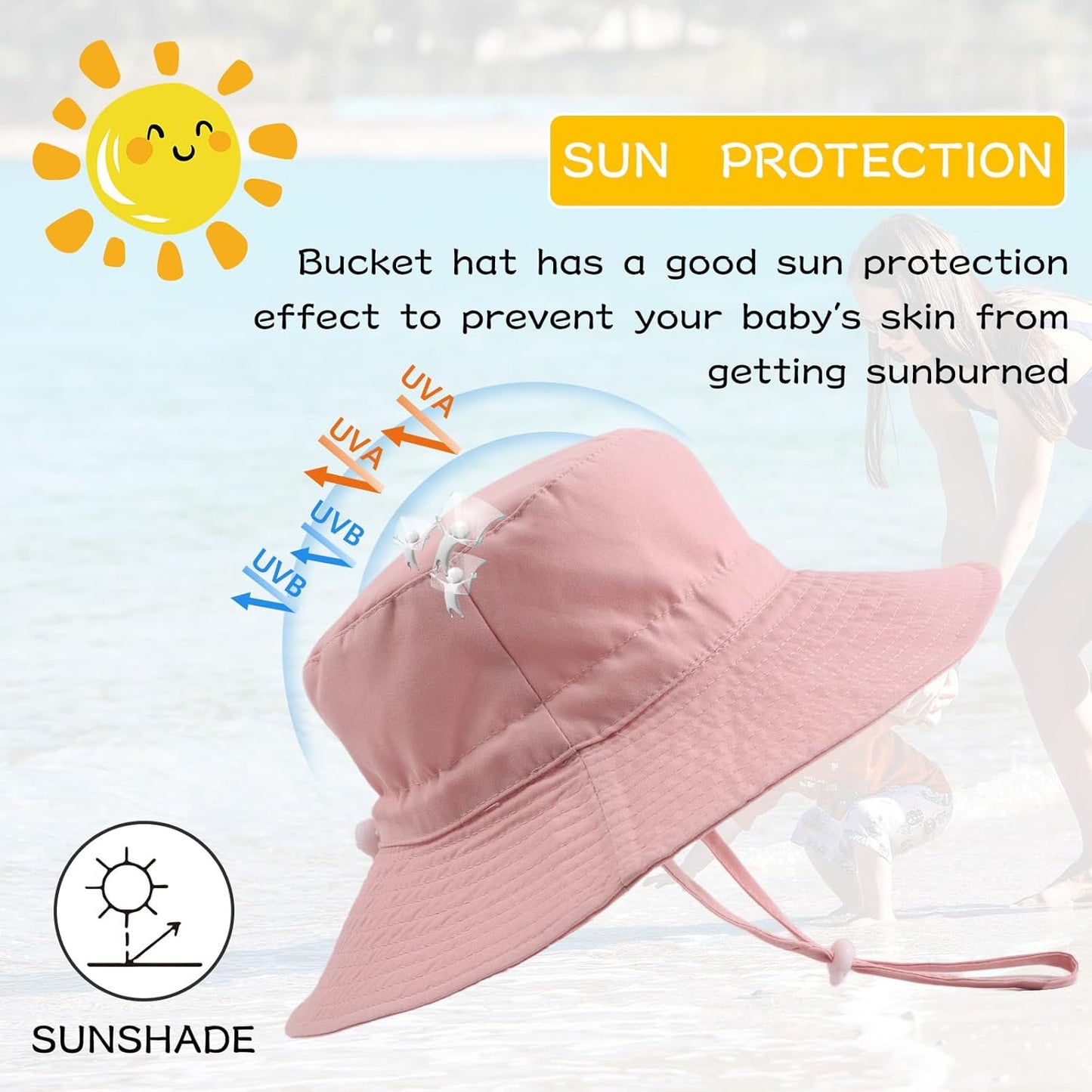 Peecabe Summer Baby Sun Hat for Boys Girls UPF 50+ Wide Brim Toddle Bucket Hat Adjustable Baby Beach Cap 0-8 Years