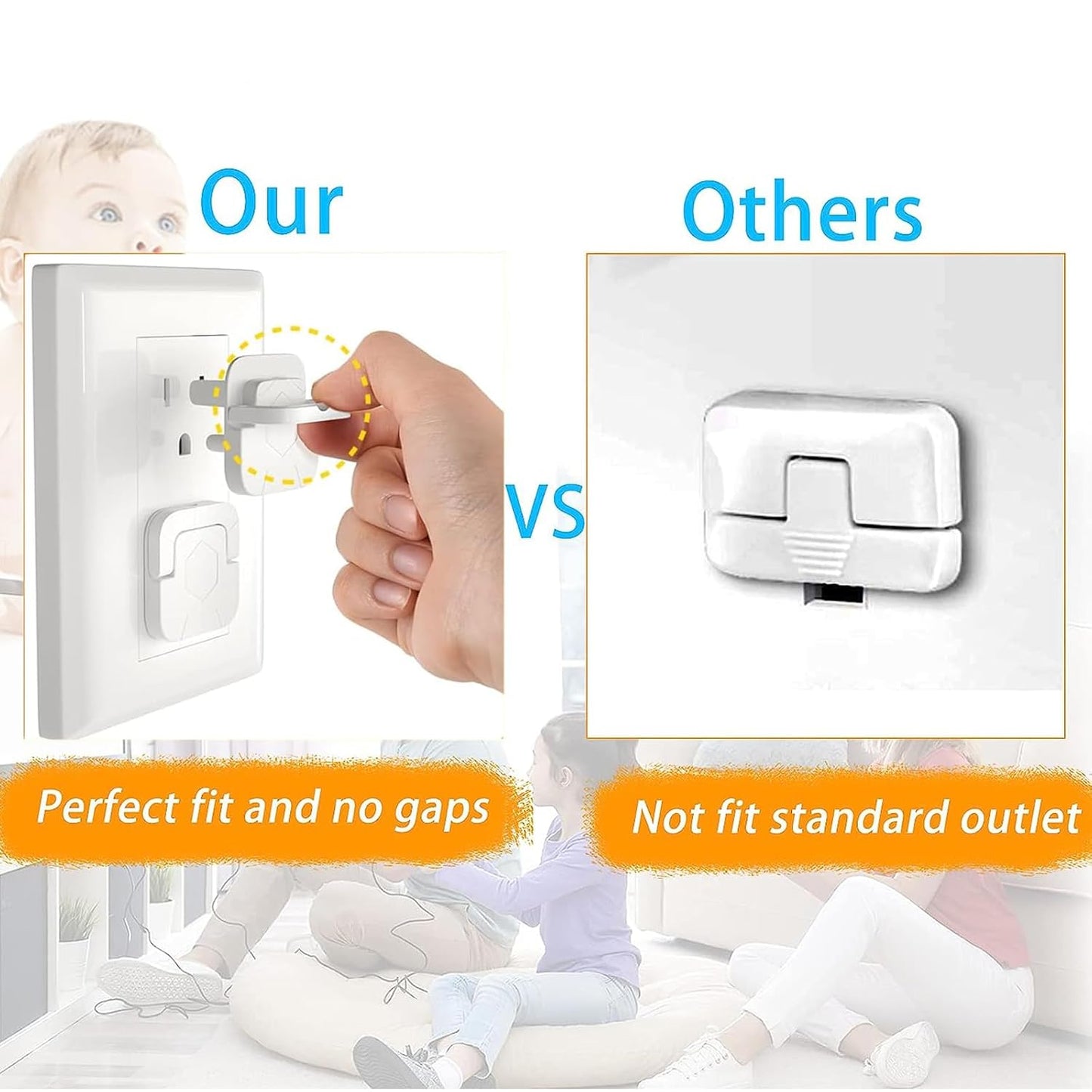 Outlet Covers Baby Proofing Plug - 60 Pack Socket Safety Plug Covers Electrical Outlets Cover Child Proof Protectors for Kids Home Safety 3-Prong Square with Handle Pull White Baby Essentials Items