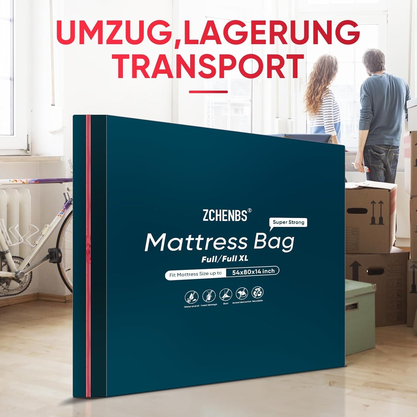 ZCHENBS® – Mattress Bags for Moving and Storage,Mattress Bag with Zippers,5 Mil Ultra-Thick Bed Bag,Waterproof,Anti-Tear,Heavy-Duty Mattress bag (Black, Full/Full XL-(1 Pack))