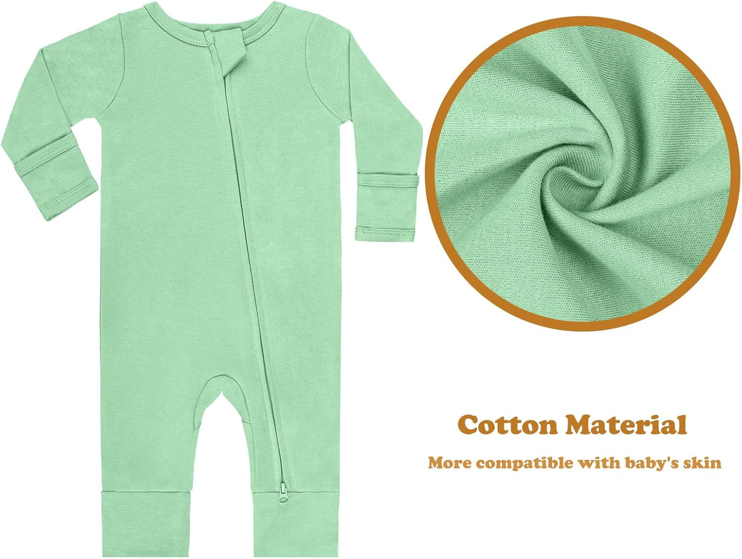 GUISBY Long Sleeve Cotton Pajamas Footless Baby Bodysuits with Zipper and Mittens 3-Pack for Boys Girls