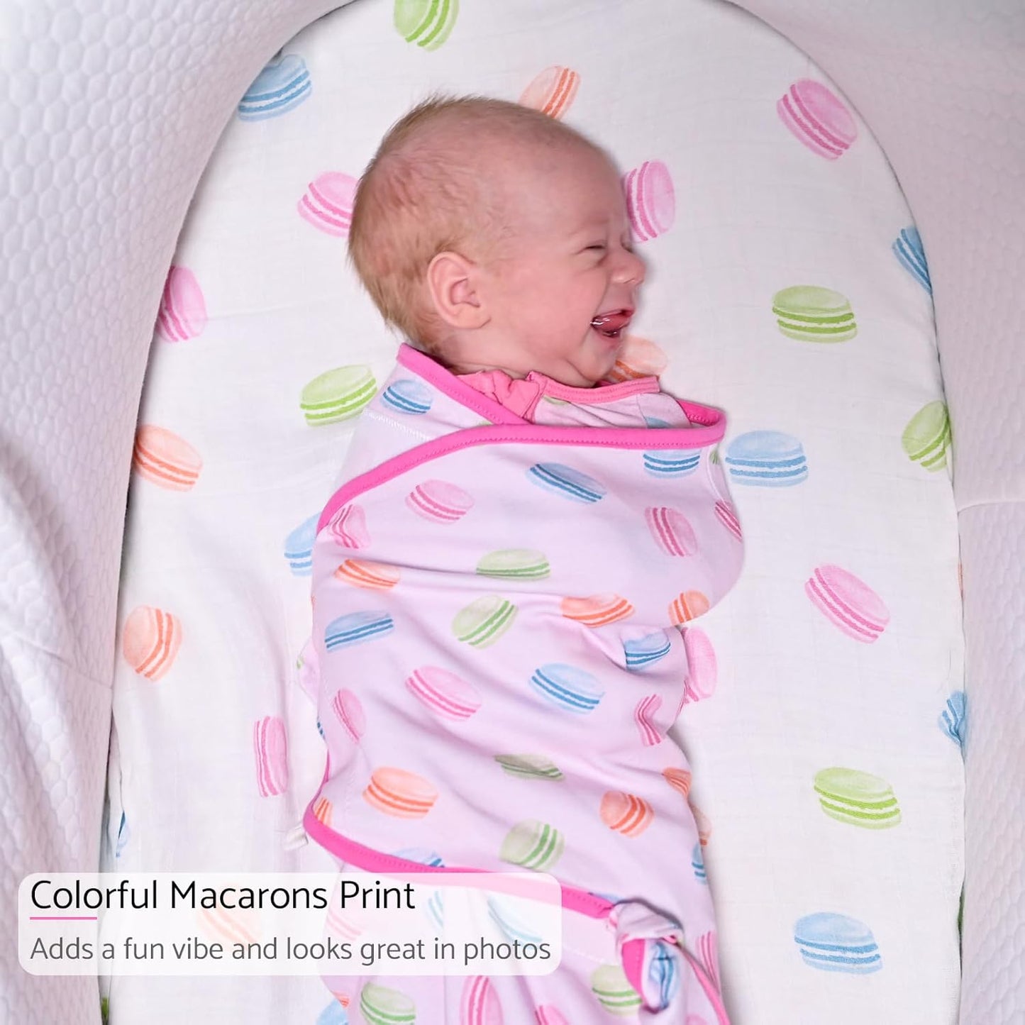LollyBanks Baby Swaddles 100% Organic Cotton, 3-6 Months Baby Girl Swaddles with Easy Change Zipper, Swaddle Sack for Newborn Girls (Macarons Print)
