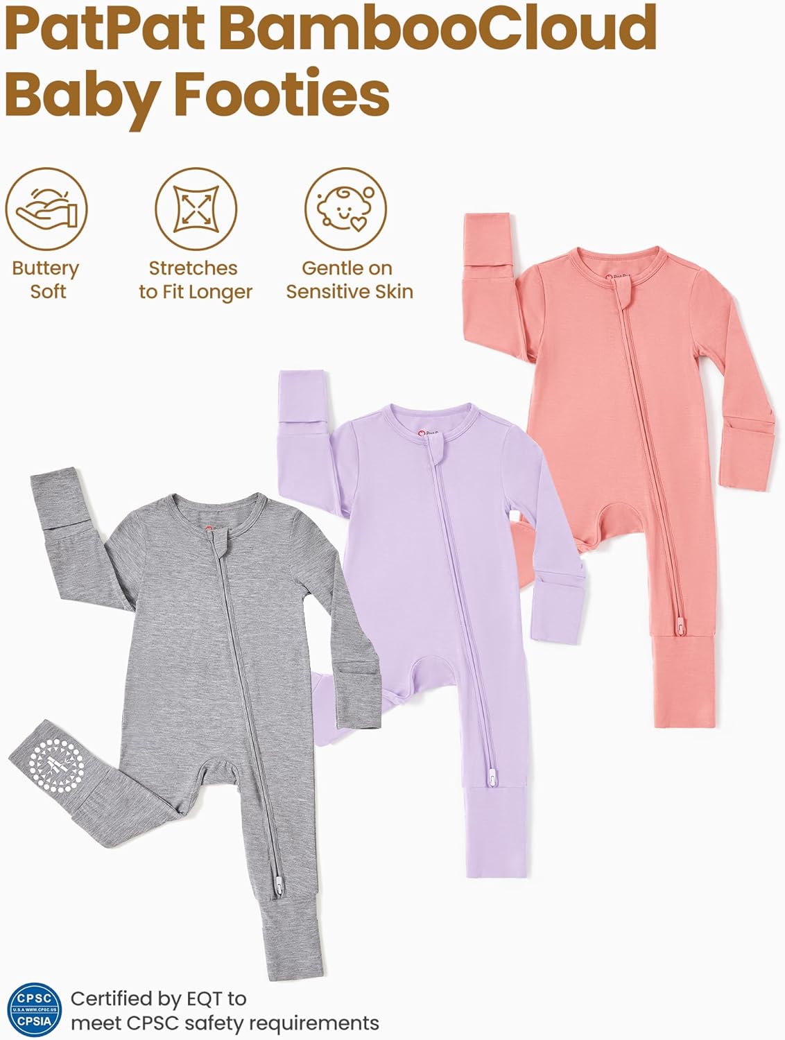 PATPAT Baby Footies Boys Girls - Bamboo Viscose - Zipper & Non-Slip Soles Romper Mitten - Footed & Footless Infant Clothes