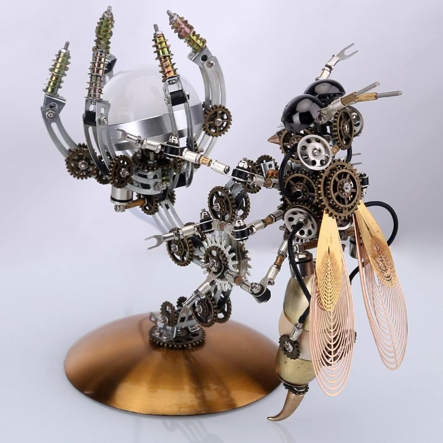 3D Metal Puzzle Wasp with Lamp for Adults, Assembly 3D Metal Model with Tool Kit to Build, 3D Metal Puzzle Model Building Kit Gifts, Home Decor Table Ornaments(Warm light)