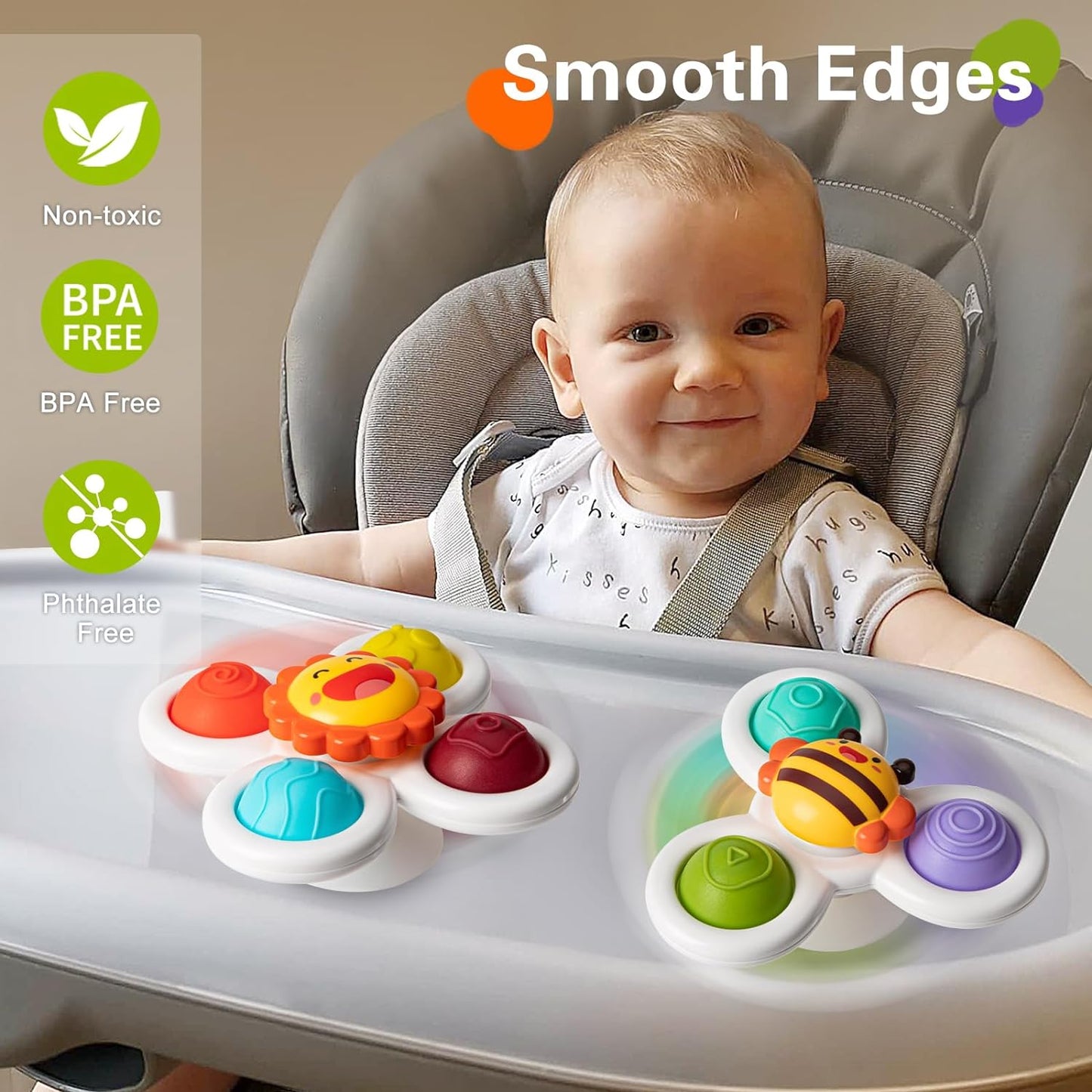 TOHIBEE 3PCS Suction Cup Spinner Toys for 1 2 Year Old Boys Spinning Toys 12-18 Months Sensory Toys for Toddlers 1-3 First Birthday Baby Gifts for Girls