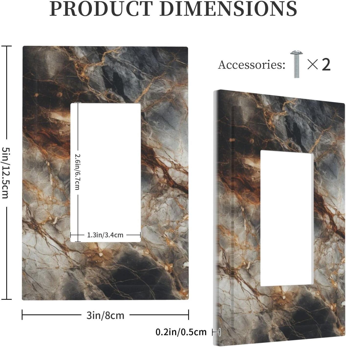 Brown Marble Granite Golden Lines Print Decorative Outlet Covers 1 Gang Single Rocker Light Switch Cover Plate Wall Plates GFCI Faceplate for Bathroom Kitchen Decor
