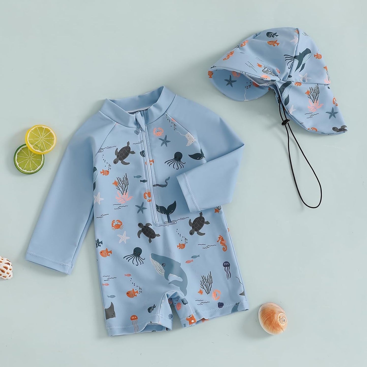 Hnyenmcko Baby/Toddler Boy Rash Guard Swimsuit Long Sleeve One Piece Zipper Swimwear Sunsuit Infant Bathing Suit Beachwear