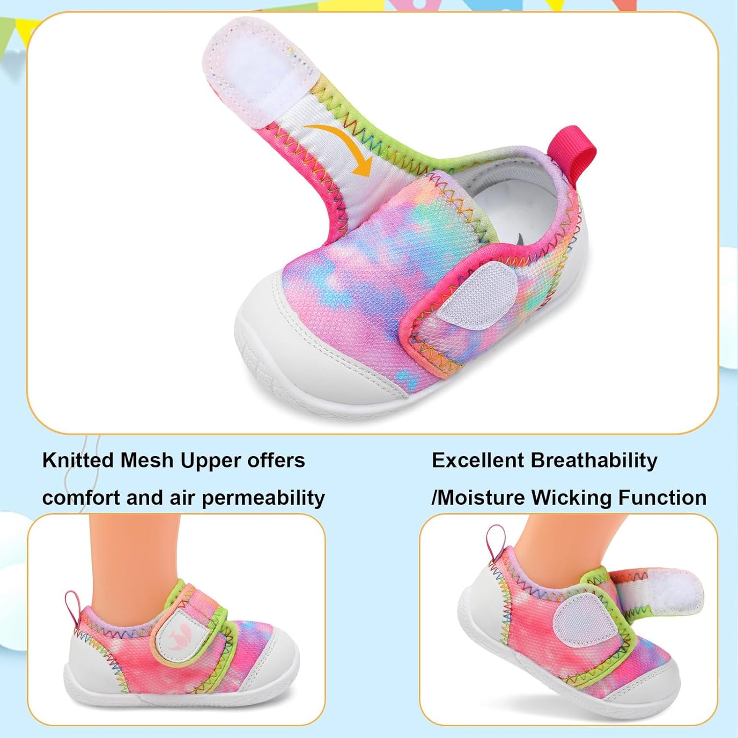 FEETCITY Baby First Walking Shoes Boys Girls Infant Sneakers Crib Shoes Breathable Lightweight Slip On Shoes