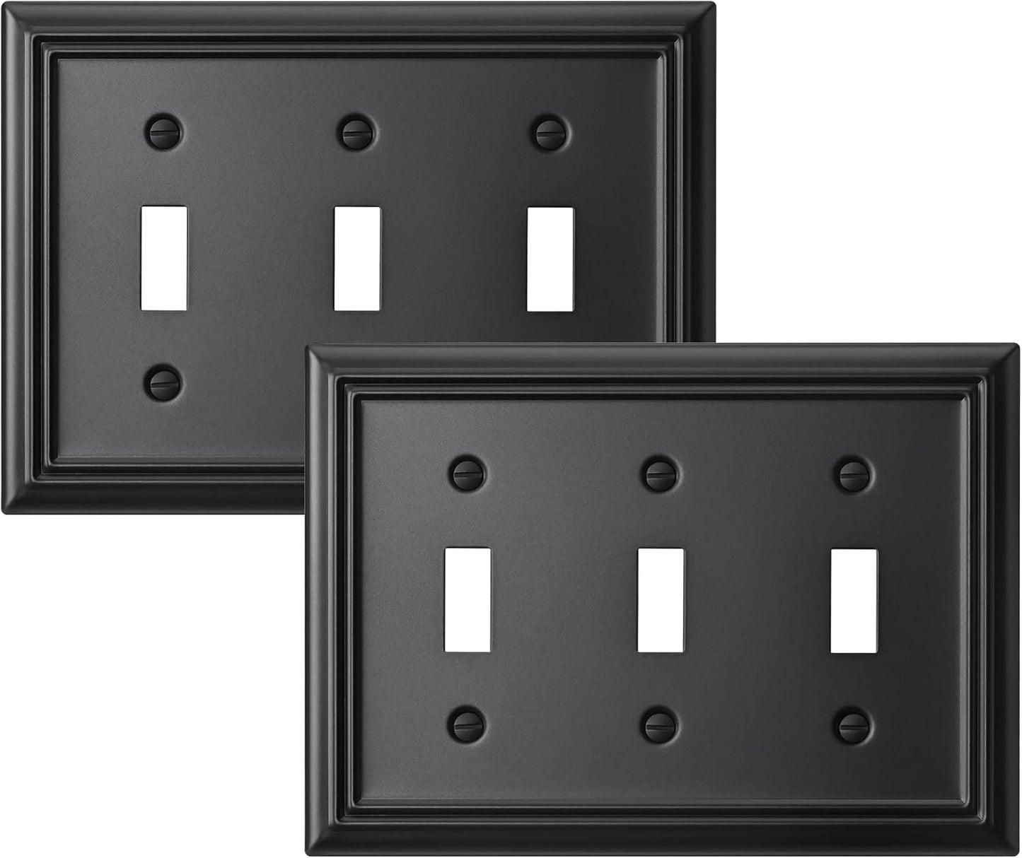 DEWENWILS Triple Toggle Wallplates, Black Light Switch Covers, Heavy Duty Metal Material, Pack of 2