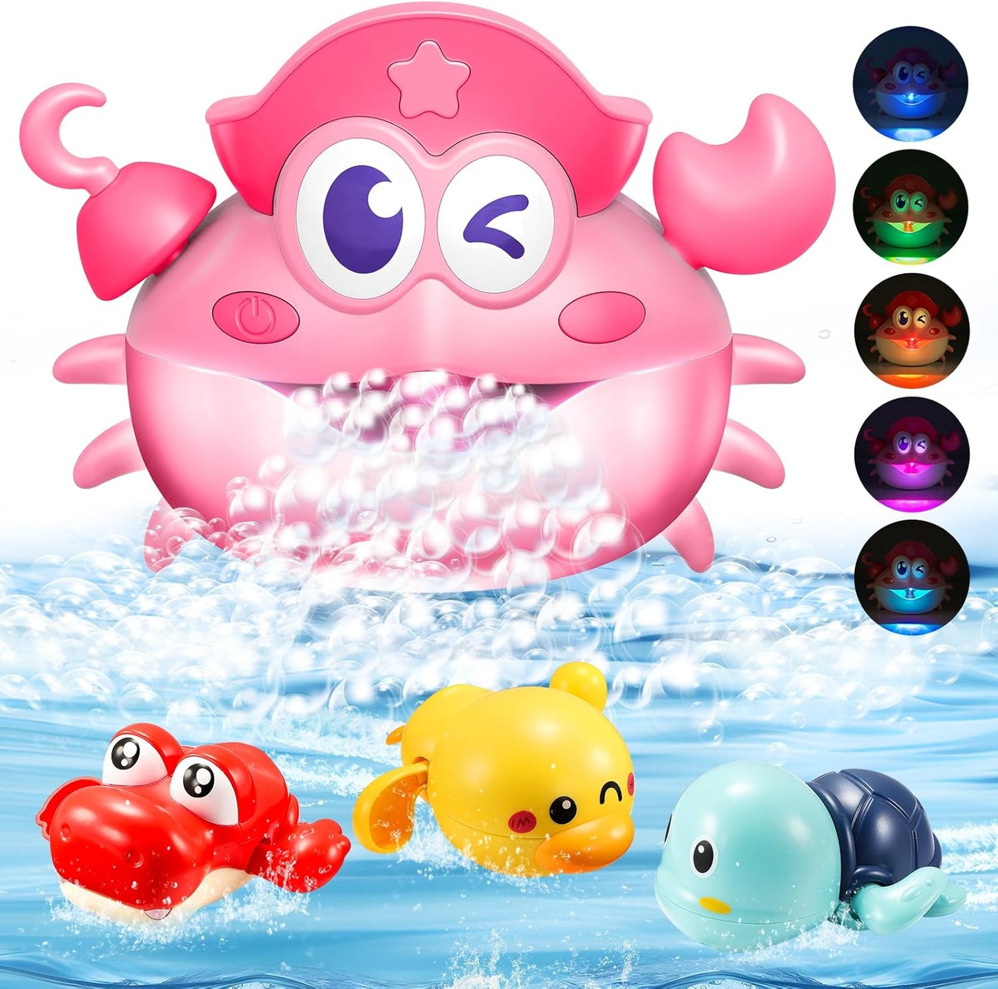 Baby Bath Toys,Light Up Crab Bubble Machine Blower with LED Lights,3 Cute Wind-Up Bath Toys for Kids Ages 1-3 4-8 Toddler Bathub Toy Great Birthday Gifts for Kids