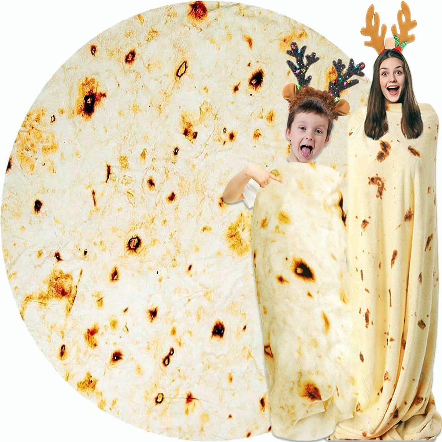 Burrito Tortilla Blanket White Elephant Gifts for Kids Stuff Useful Adults Teenagers Taco Throw Blankets Wrap Boy Girl Party Novelty Gag Pets Soft Fleece 61in