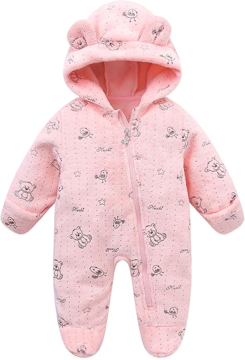 Fairy Baby Newborn Baby Bear Onesie Thin Fleece Footie Romper Snowsuit Hooded Jumpsuit Bodysuit Winter Outwear Boy Girl 0-12M
