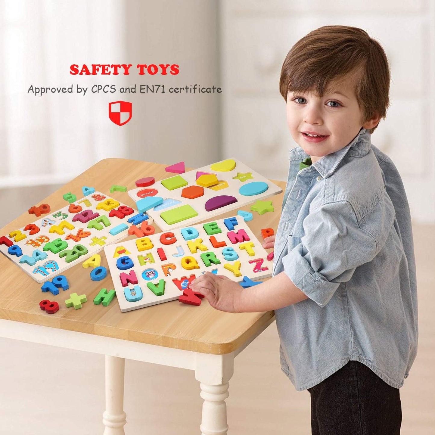 Wooden Puzzles for Toddlers, Voamuw Alphabet Number Shape Learning Puzzle for Kids Ages 3 4 5, Montessori Toys Preschool Education Chunky Jigsaw for Boys and Girls