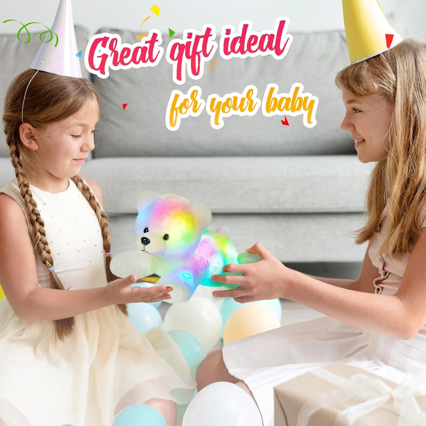 Glow Guards 14" Musical Light up Polar Bear Stuffed Animal,LED Singing Soft Plush Toy with Rainbow Night Lights&Lullaby Glow in The Dark,Birthday Children's Day Idael Gift for Toddler Kids