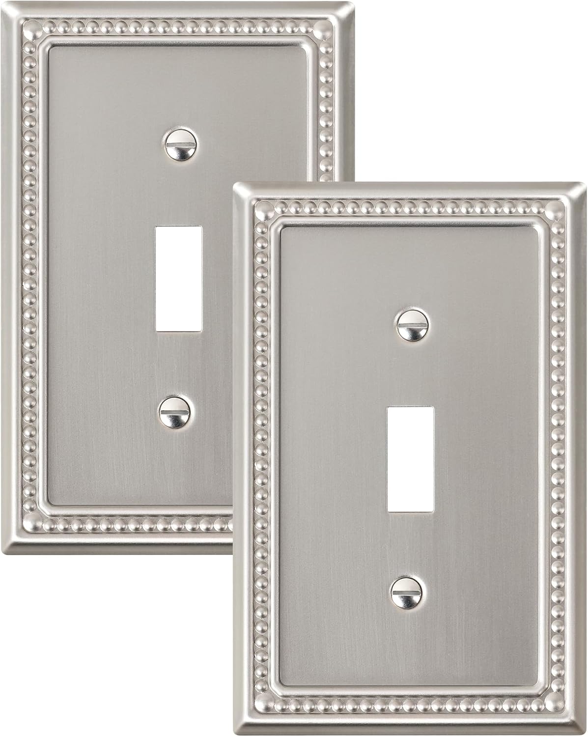 2-Pack Single Toggle Light Switch Cover Plate, Pearls Decorative Switch Plate Covers, Brushed Nickel 1 Gang Metal Wall Plate
