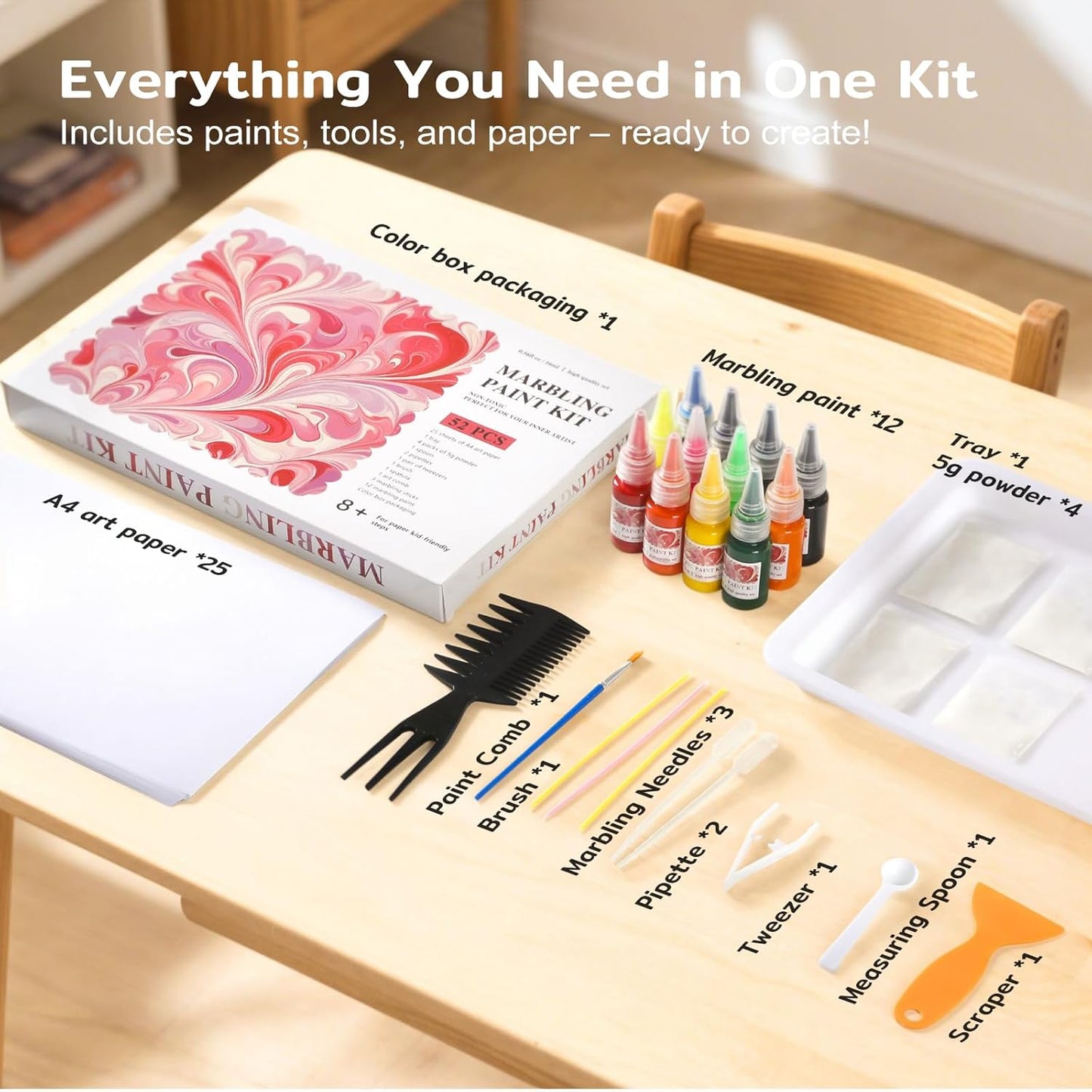 Marbling Paint Art Kit for Kids, Arts and Crafts Set for Girls & Boys Ages 8-12, Craft Kits with 16ml-12pcs & 25 Papers, Art Supplies, Birthday Gifts & Creative Toys for Kids Age 8 9 10 Year