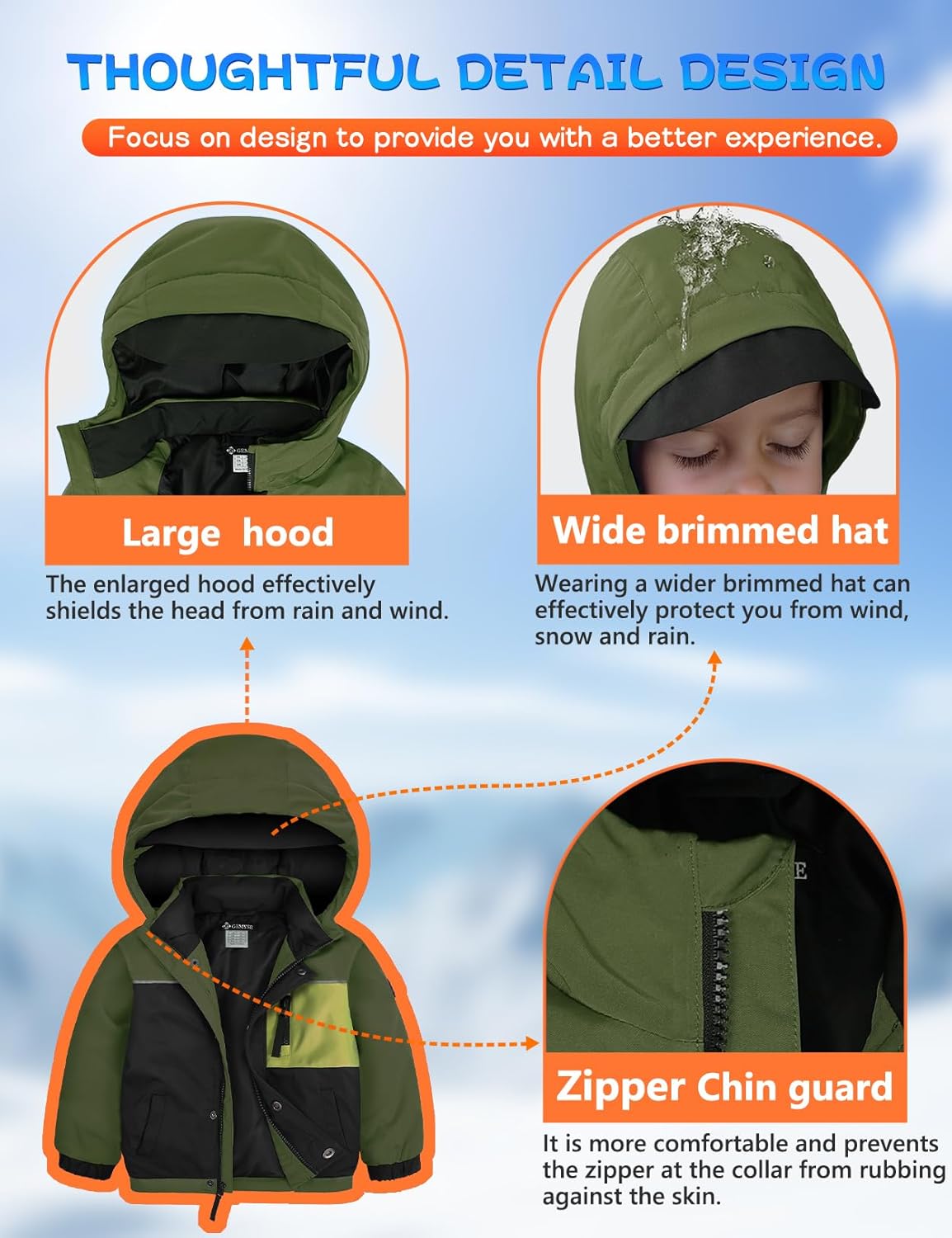 GEMYSE Toddler Boys Winter Coat Waterproof Ski Snow Jacket with Hood Thicken Warm Baby Jacket Outerwear