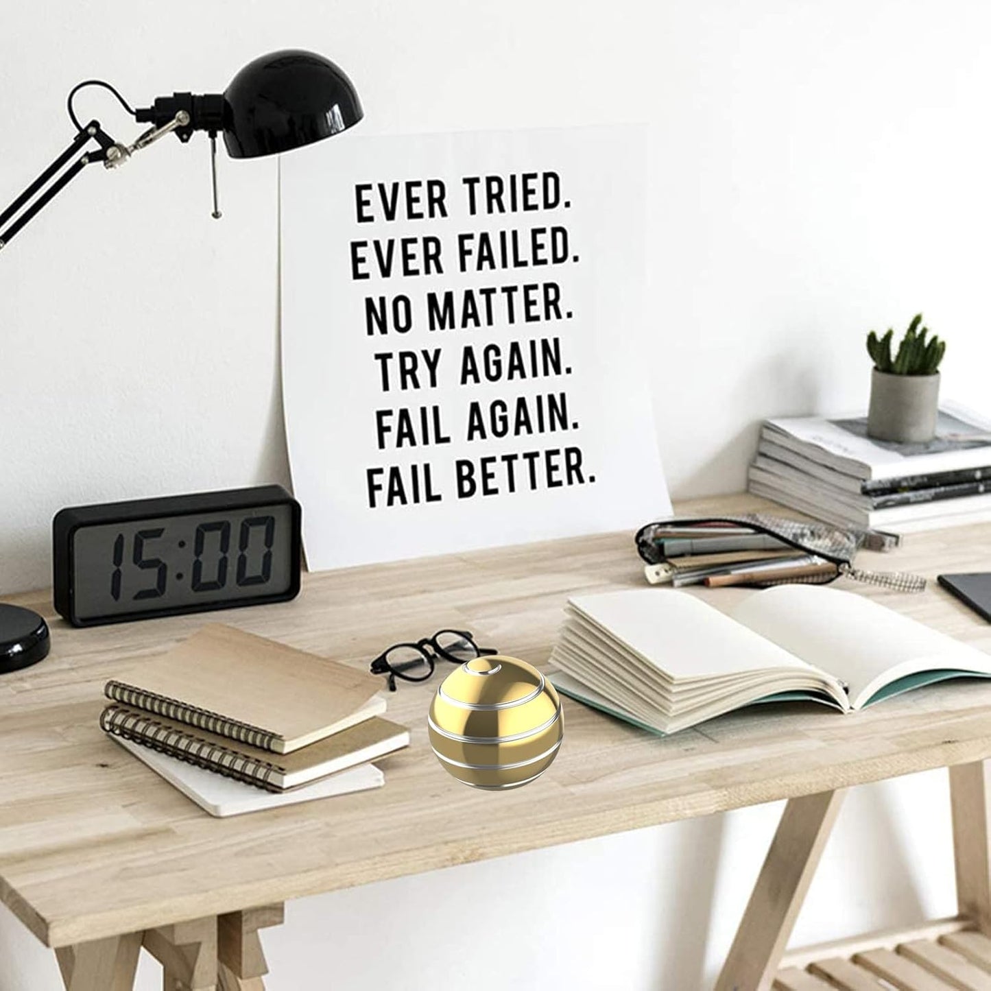 Kinetic Desk Toy Ball, 1.54'' Kinetic Desktop Spinning Toys, Optical Illusion Fidget Toys Gadgets for Adults Office Anxiety, ADHD (39MM, Gold-A)