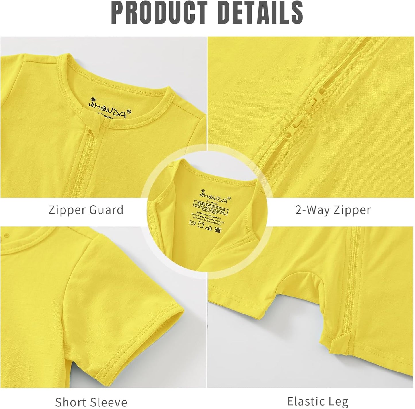 Jimonda Baby Rompers Cotton Baby Boys Baby Girls Short Sleeve Sleepers Pjs Two Way Zipper One-piece Neutral Sleep and Play