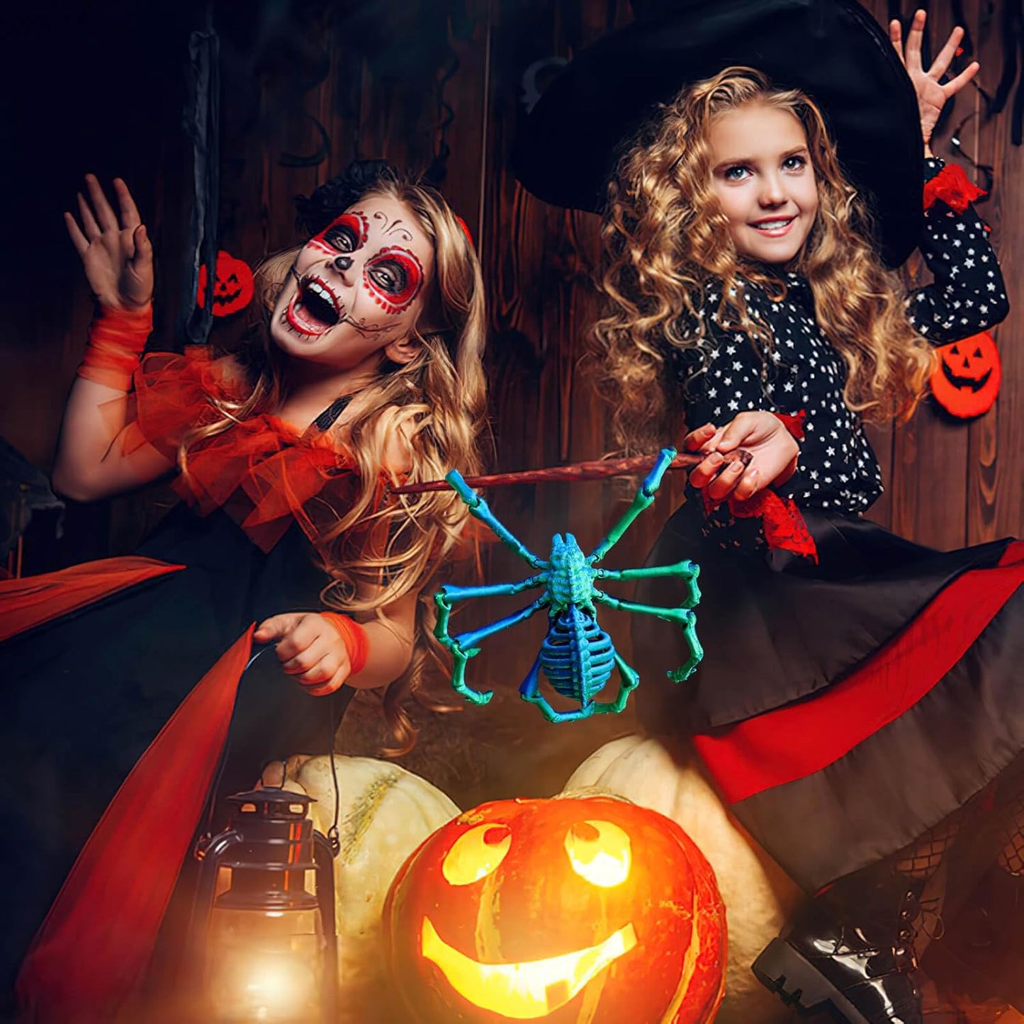 3D Printed Spider Fidget Toys, 1 Pack Articulated Fake Spider Figures Party Favors for Birthday Halloween Christmas, Stress Relief Desk Toys for Classroom Office Home (Laser-green)