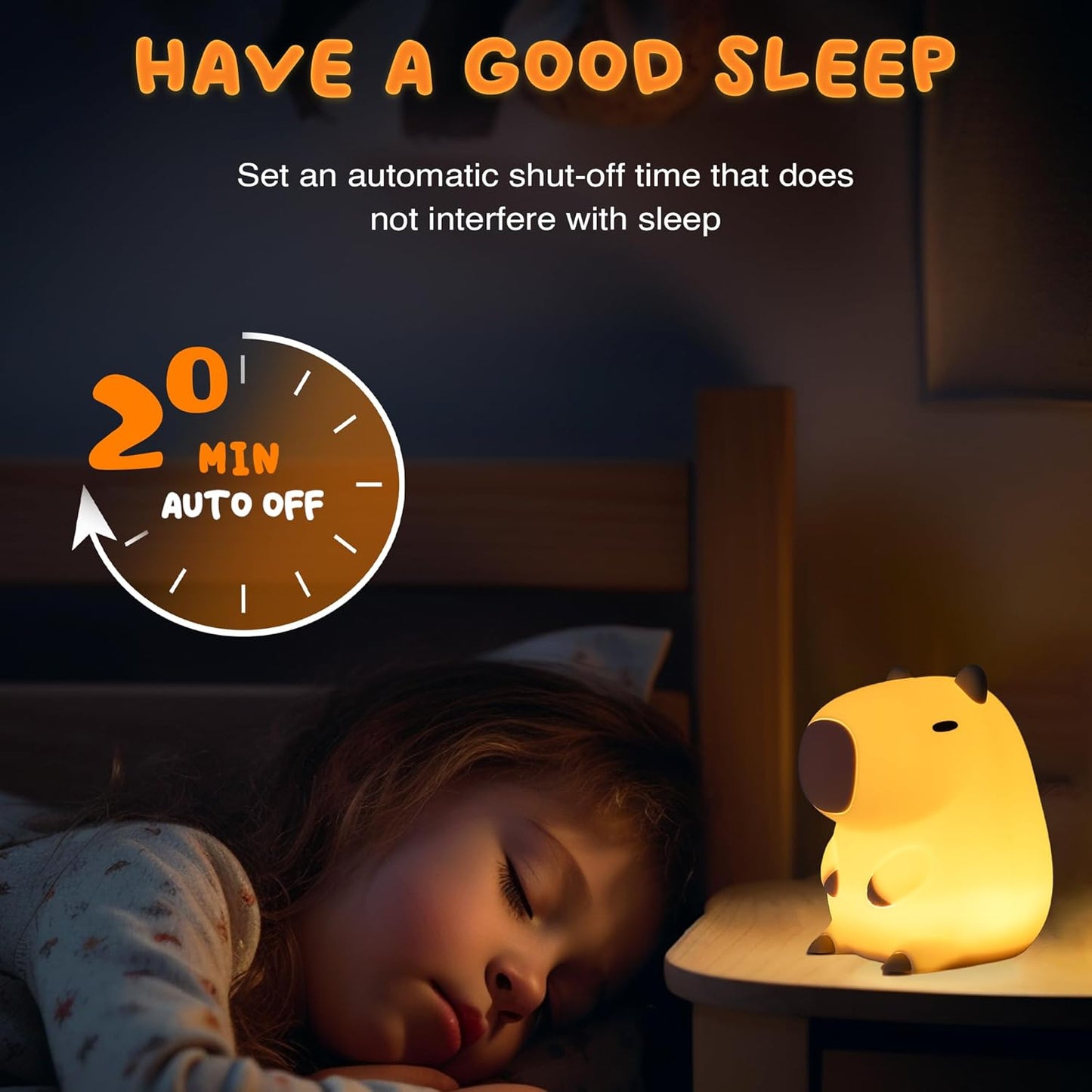 UNEEDE Capybara Night Light, Cute Animal Silicone Nursery Night Light Rechargeable Table Lamp Bedside Lamp with Touch Sensor for Bedrooms, Living Room
