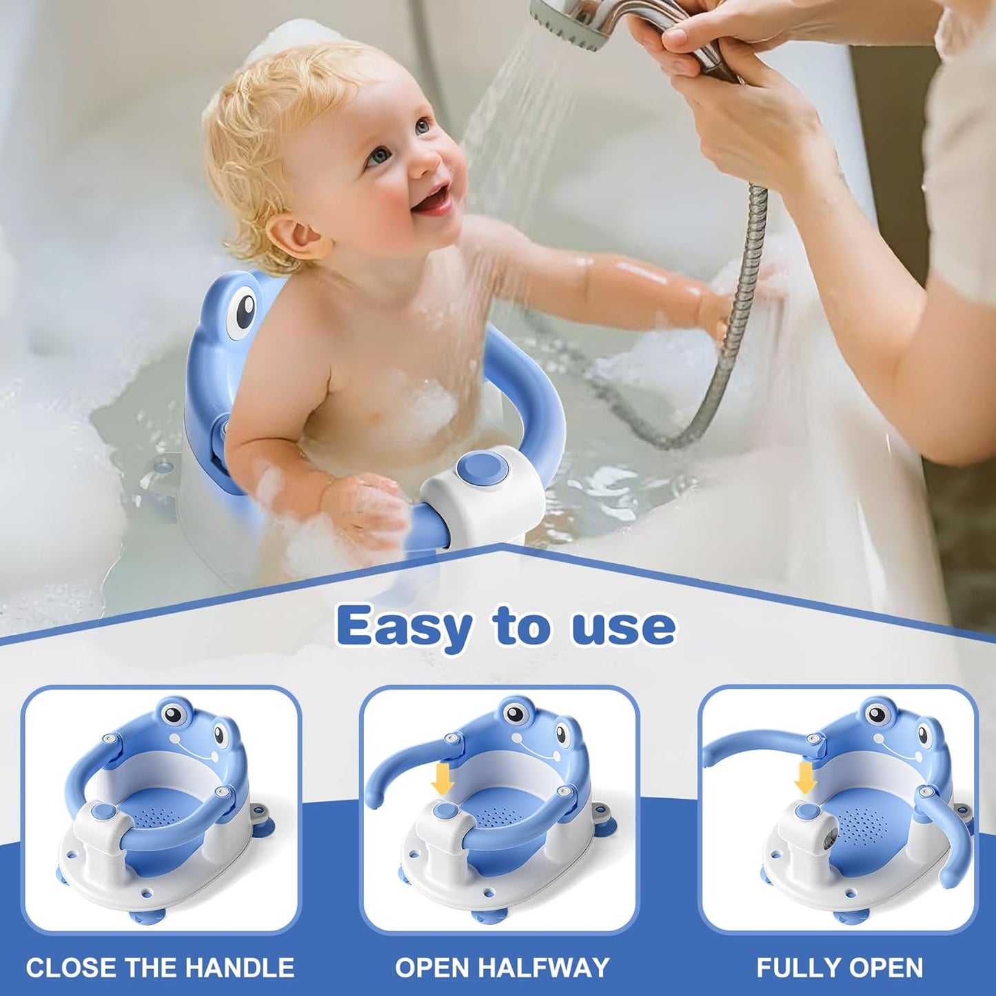 Baby Bath Seat for Babies 6 Months & up Non-Slip Toddler Bath Seats for Sitting Up Infant Bathtub Chair with Suction Cups and Soft Cushion for Baby Shower Tub Seat