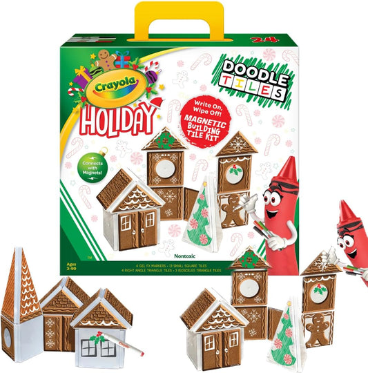 CreateOn Crayola Holiday Gingerbread House Magnetic Tiles, Magnetic Kids Building Toys, Educational Stem Toys for Ages 3+, 24-Piece Set