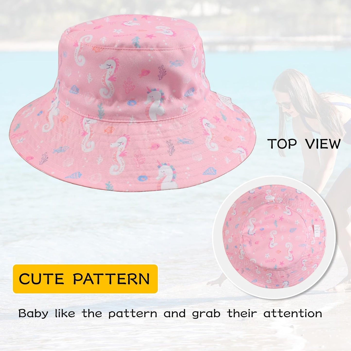 Peecabe Summer Baby Sun Hat for Boys Girls UPF 50+ Wide Brim Toddle Bucket Hat Adjustable Baby Beach Cap 0-8 Years
