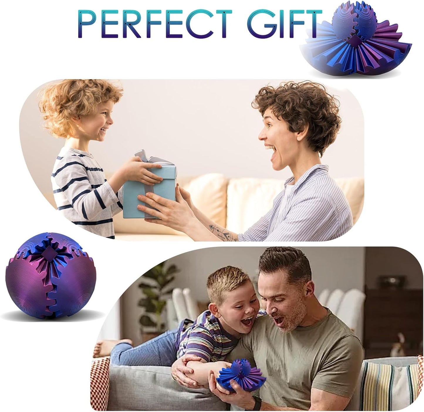 Gear Ball 3D Printed, The Steampunk Whirling Wonder Fidget Ball Toy, Gear Ball 3D Model Cube Fidget Toy, Funny Stress & Anxiety Relaxing Fidget Toy for Adults & Kids (Blue&Purple)