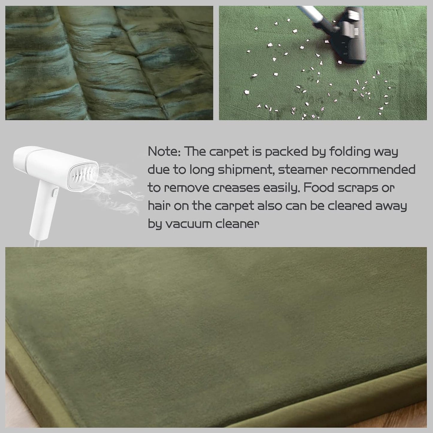 MAXYOYO Coral Velvet Area Rug, Thick Japanese Tatami Mat Living Room Carpet with Non-Slip Backing, Large Solid Color Mat for Bedroom Dormitory Yoga, Olive Green, 78 by 78 inch