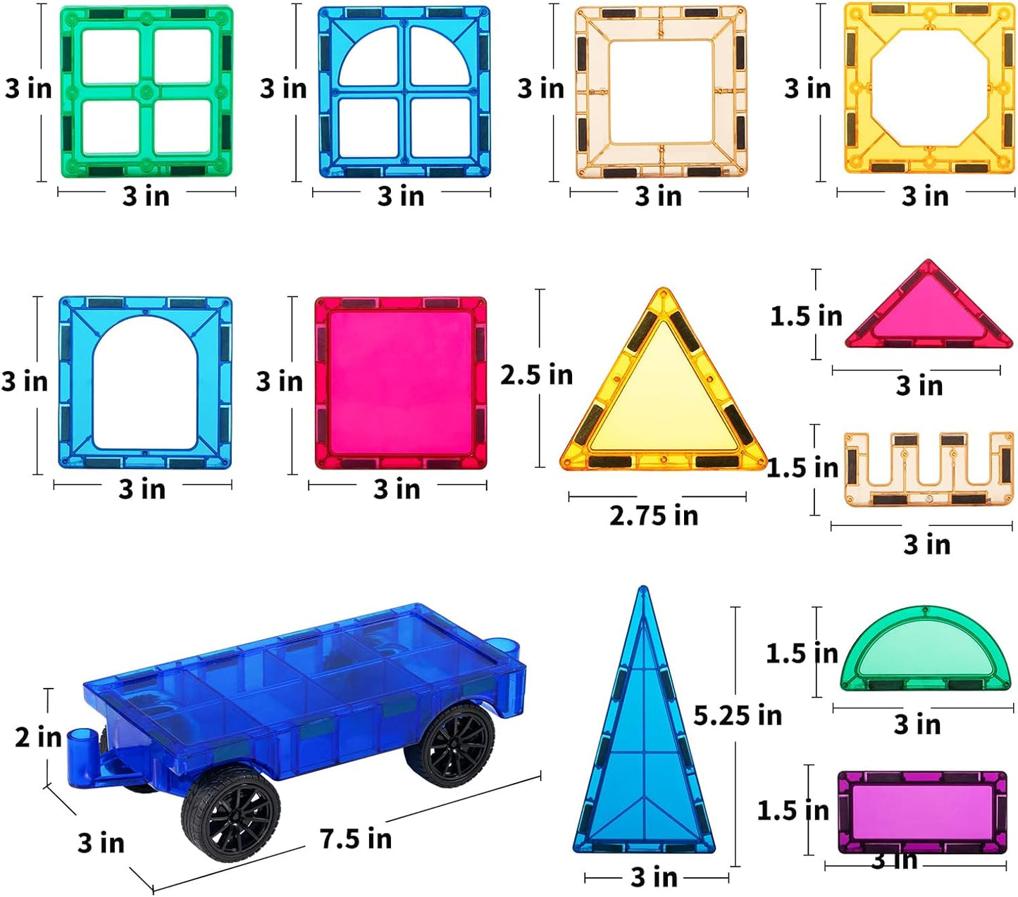 TEMI Magnetic Tiles,Building Blocks, Magnets Building Set, Learning and Education Toys Christmas Toy Gift for Ages 3 4 5 6 7 8+ Year Old Toddler Kids Boys and Girls (Magnetic Tiles-150pcs)