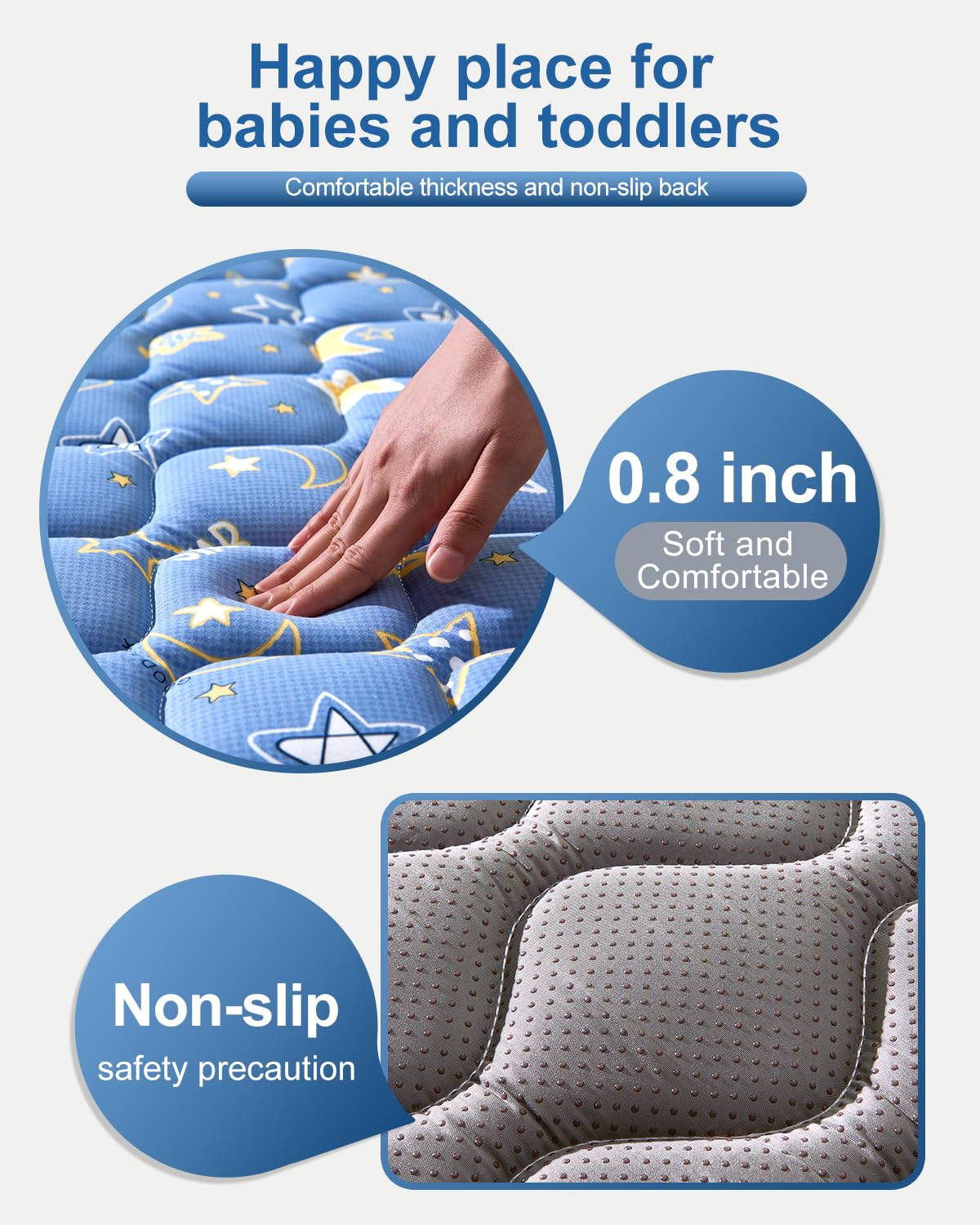 Odorless Premium Foam Baby Play Mat 47" x 47", Soft Microfiber Fabric Crawling Mat for Floor- Comfortable and Hypoallergenic, Non-Slip Cushioned Floor Playpen mat for Infants,Babies,Toddlers