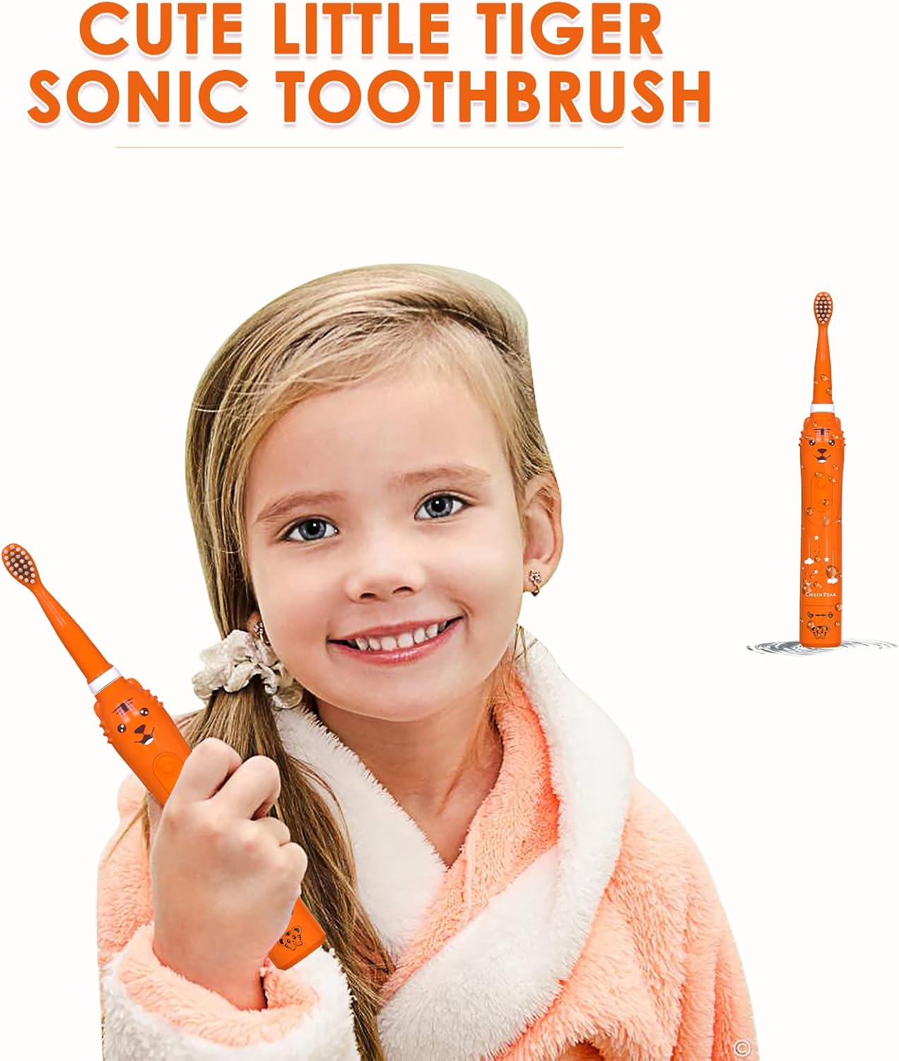Kids Sonic Electric Toothbrush, Rechargeable Smart Toothbrush for Children Age 3-12, 2 Mins Timer, 6 Modes, 6 Brush Heads, Wall-Mounted Holder