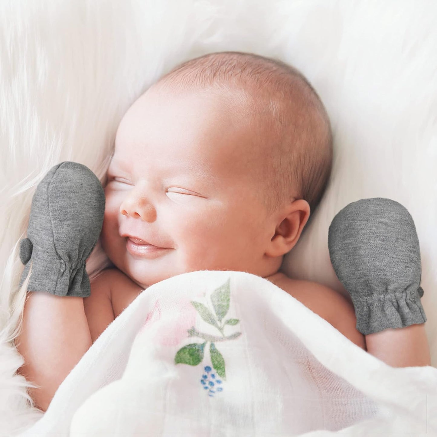 Newborn Baby No Scratch Mittens Stay On, 100% Cotton Breathable, Adjustable Infant Gloves for Baby Boys Girls Mittens