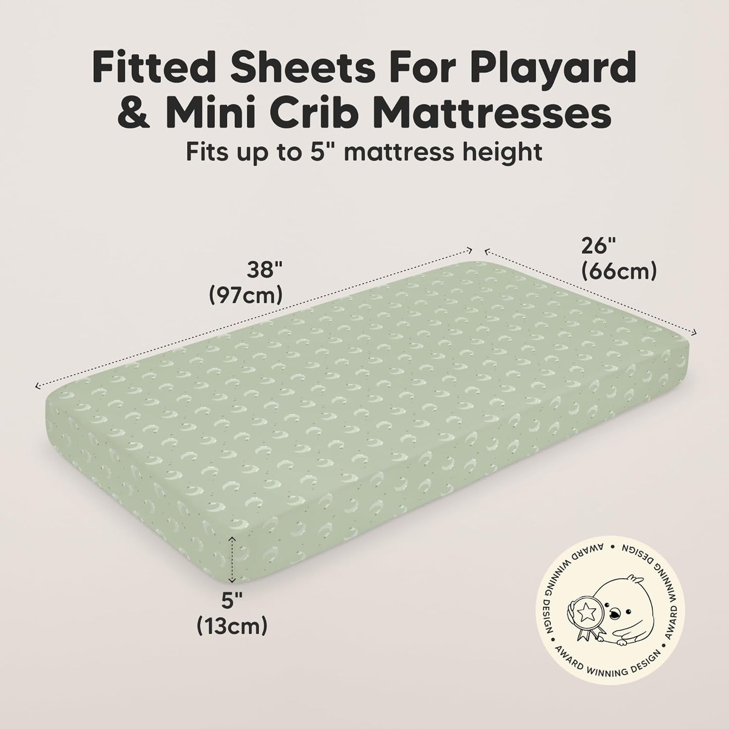 2-Pack Mini Crib Sheets Fitted - 38x26 Pack N Play Sheets for Pack and Play Mattress, Organic Cotton, Soft & Breathable Playard Bedding, Neutral Mini Toddler Bed Cover for Boys, Girls (Lunaris)