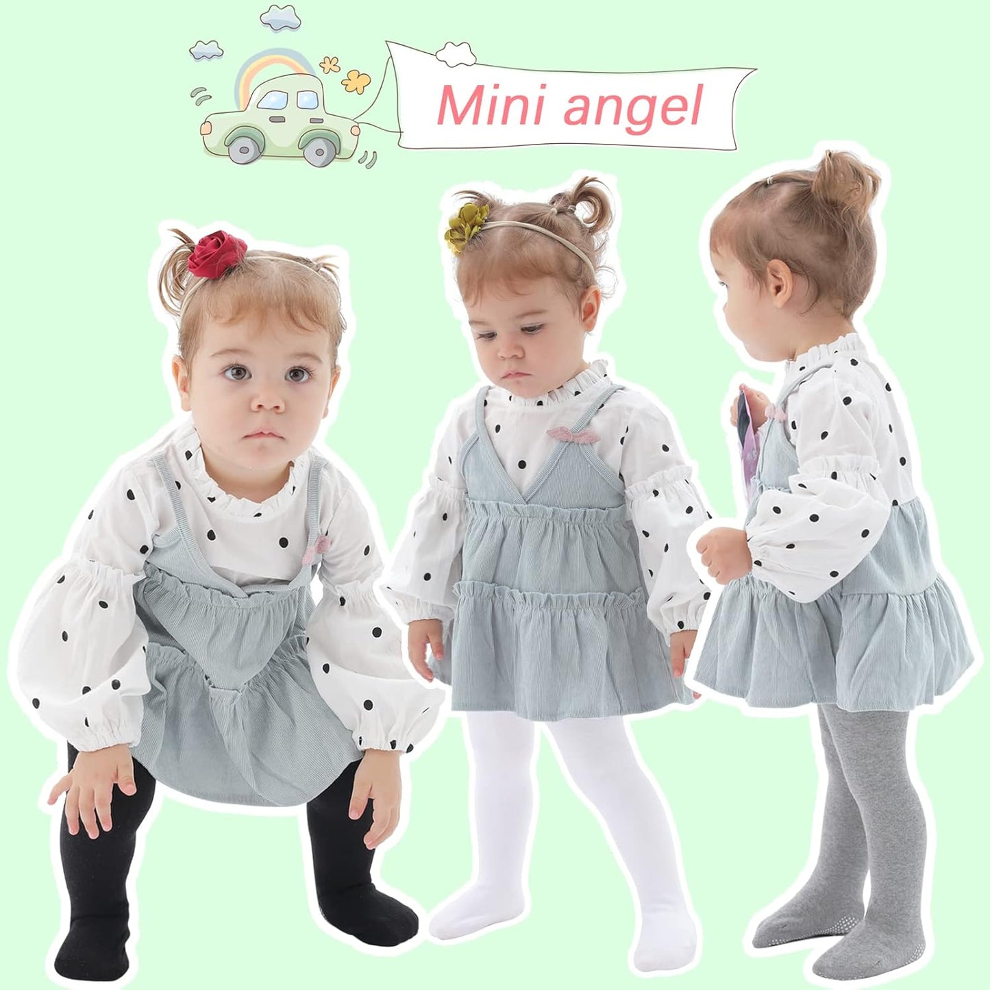 Mini angel Baby Tights Non Slip Baby Girl Tights Plain/Shoe-Look Leggings Seamless Pantyhose Warm Cotton Leggings Non-Skid