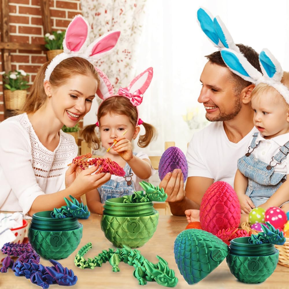 3D Printed Articulated Crystal Dragon with Egg, PLA Flexible Joints Crystal Dragon Mystery Dragon Fidget Toy Surprise, Home Office Executive Desk Decor Toys Gifts for Kids Adults (Red)