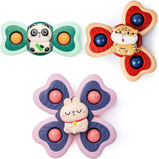 LiKee Strong Suction Cup Fidget Rotating Sensory Bath Toys for Baby 12 18 Months Airplane Car Travel Table & Window Toys for 1 2 Years Old Toddler Boys and Girls (Panda)