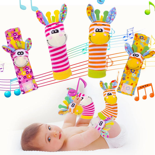 Wrist Rattles Baby Socks Baby Toys Set Soft Sensory Toys for Babies Cartoon Animal Rattles Sock Early Development Toy Baby Shower Birth Gift for Newborn Infant Baby Boy Girl 0 to 3 Years Old