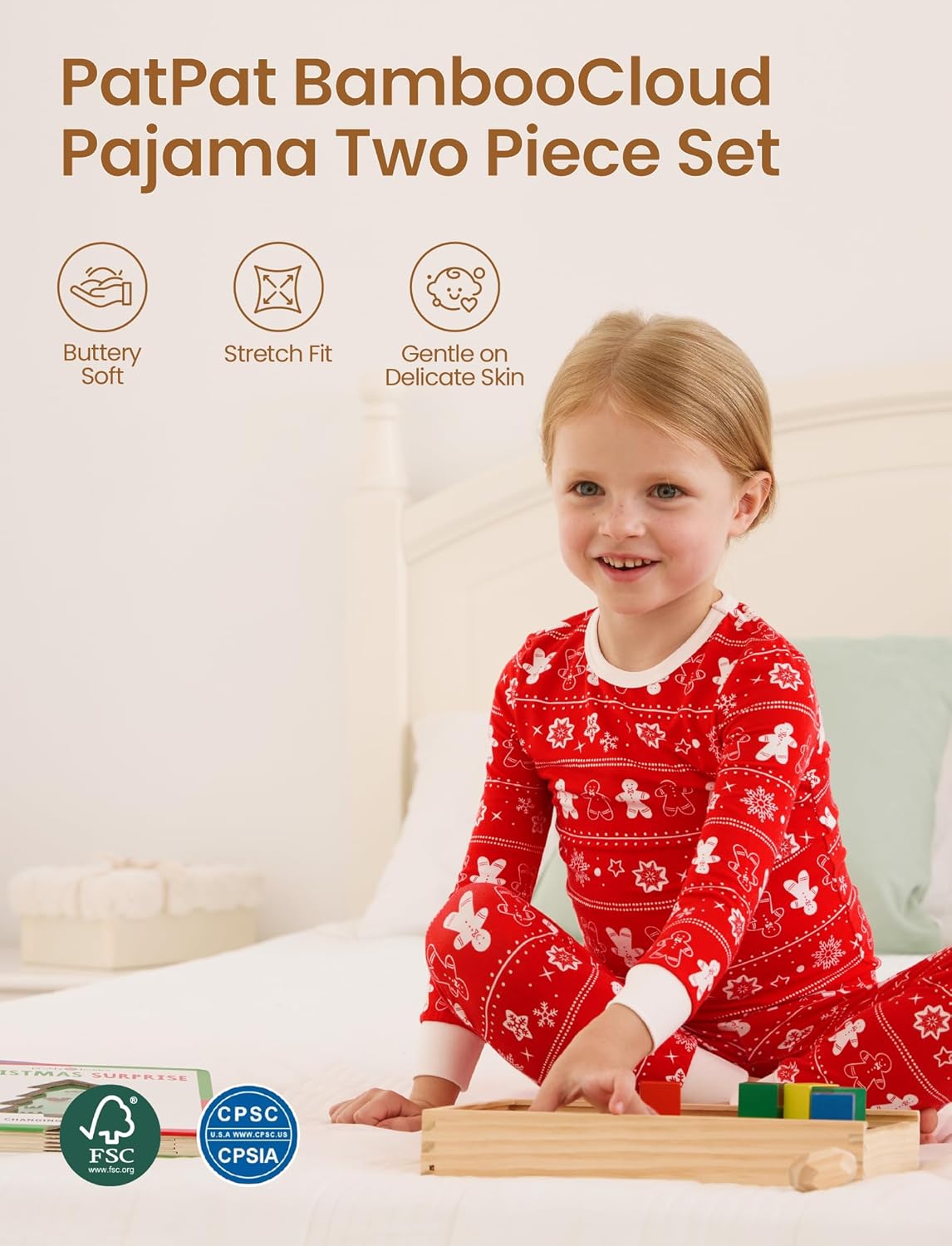 PATPAT Bamboo Viscose Pajama Set for Toddlers with Improved Tensile Strength, Snug Fit Pjs Sleeper for Baby Boys Girls Kids