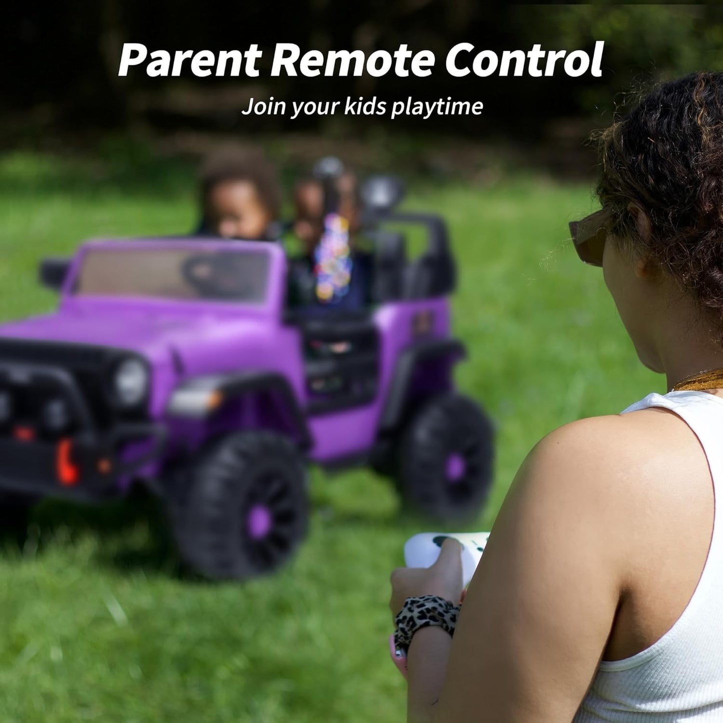 2 Seater Ride on Car Truck, 12V Kids Electric Ride on Toy for Big Kids Age 3-8 w/Remote Control- Purple