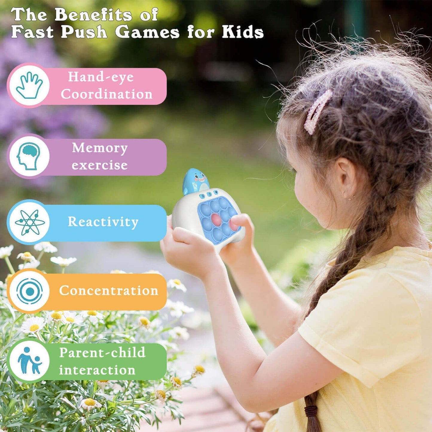 Fast Push Pop Game It Fidget Toys Pro for Kids Adults, Handheld Game Machine, Squeeze Poppet Sensory Electric Quick Push Bubble Toy, Birthday Gifts for Boys Girls Teens （Shark）