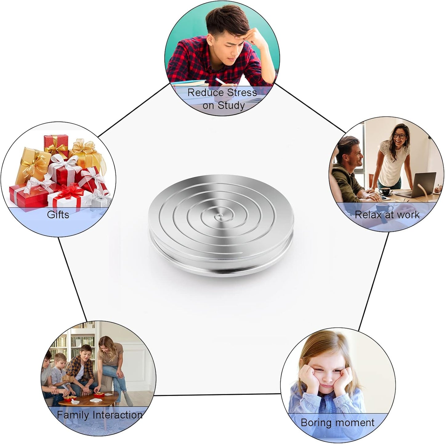 TOMAZON Kinetic Desk Spinning Toy, Stainless Steel Rotating Motion Coin, Optical Illusion Spinning Top for Office Anxiety Stress Relief, Portable ADHD Little Fidget Toys Gift for Adults & Kids(B)