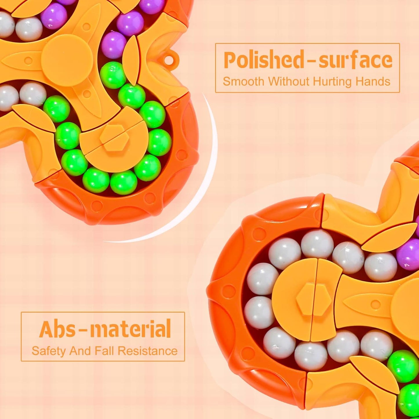 Magic Cube Bean Puzzle,Rotate and Puzzle,Stress and Anxiety Relief Fidget Toys,Brain Teasers Travel Games for Kids Teens Adults,Sensory Toys for Autistic ADHD,Pop Birthday Gift(Orange)