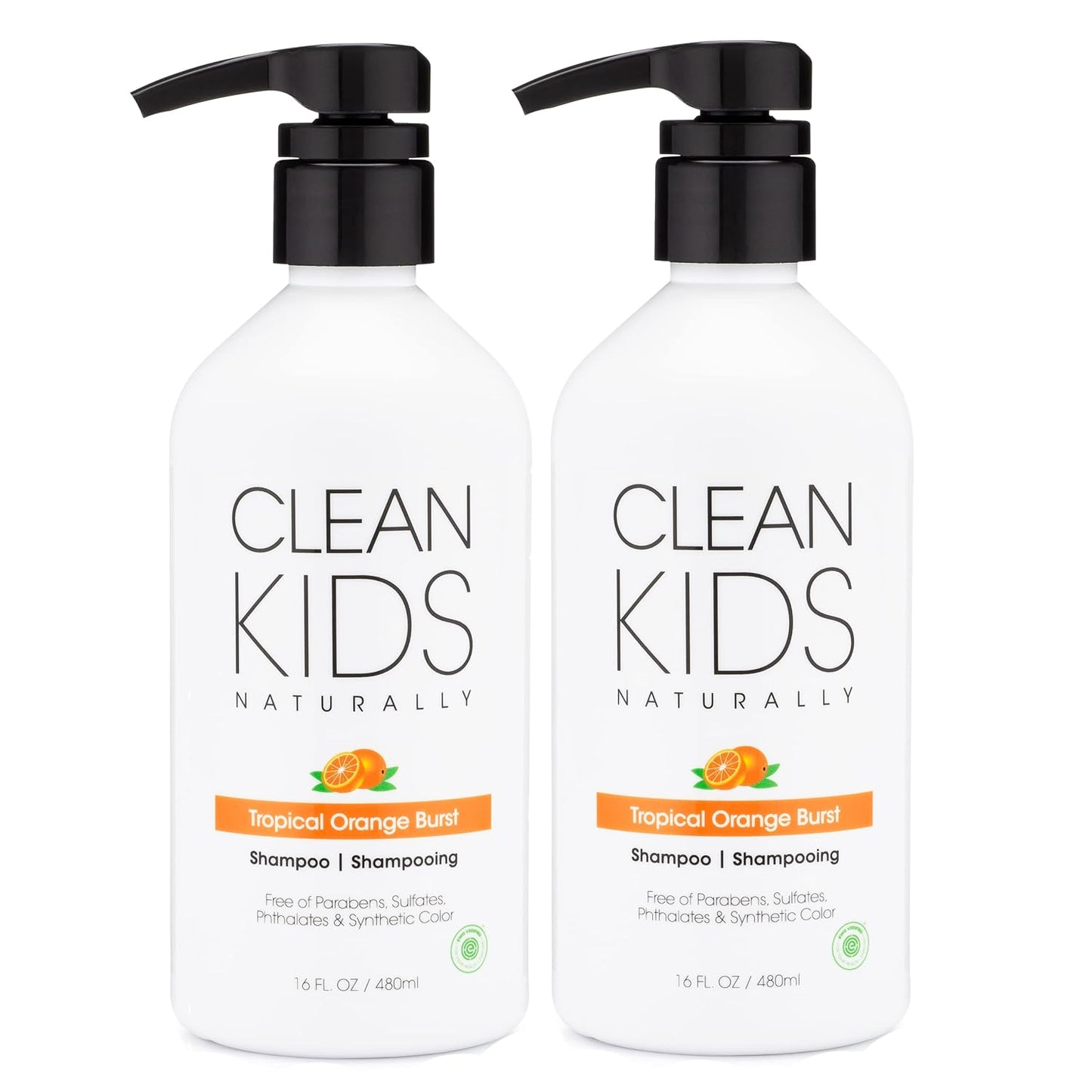 Clean Kids Naturally Tropical Shampoo- EWG Verified, All-Natural, Coconut-free, Gluten-free, Vegan, and Cruelty-free, Paraben-Free (2 Bottles, Orange Burst)