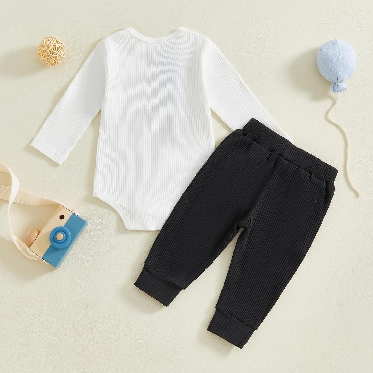 fhutpw Baby Boy Clothes 3 6 12 18 Months Ribbed Knitted Long Sleeve Romper and Pants Sets Newborn Fall Splicing Color Outfits