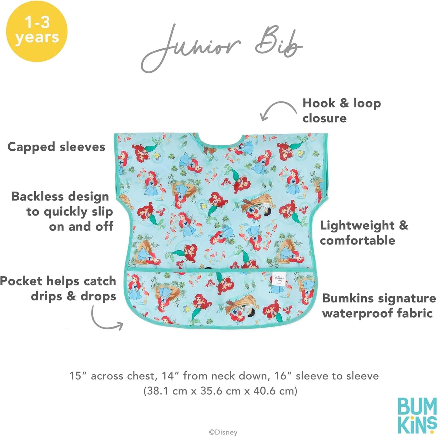 Bumkins Bibs - Toddler Bibs, Waterproof, Large for 1-3 Years, Short Sleeve