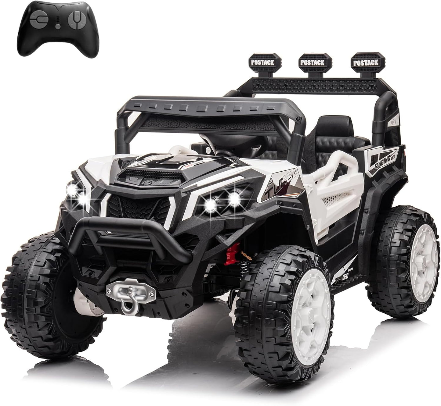 24V Ride On Car for Kids, 4x4 Kids Electric Car with Remote Control Off Road, Children Car with Bluetooth 3 Speeds LED Lights Storage Trunk,White